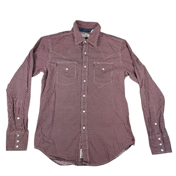 Stetson Shirt Mens M Pearl Snap Western Cowboy Geometric Maroon Longsleeve - Picture 1 of 13